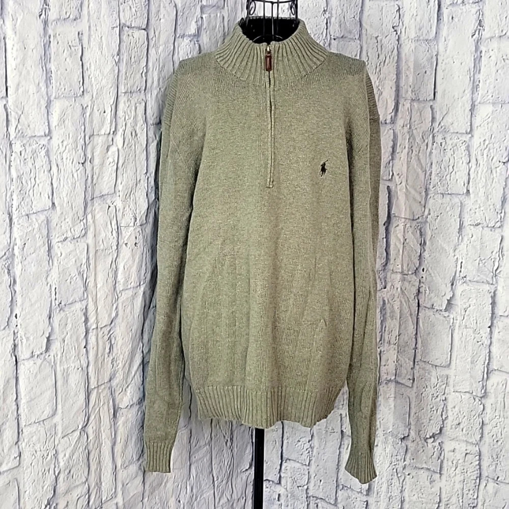 Polo Ralph Lauren Men’s Large Quarter-Zip Sweater Beige/Tan Pullover Pony Logo